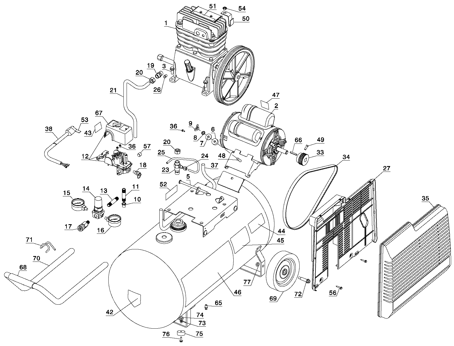 Default Diagram and Parts List for C5512 Type 1 Porter Cable Compressor